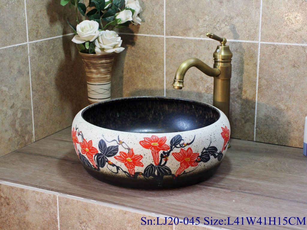 LJ20-045-1024x768 LJ20-045 Jingdezhen hand-painted flower design round washbasin - shengjiang  ceramic  factory   porcelain art hand basin wash sink