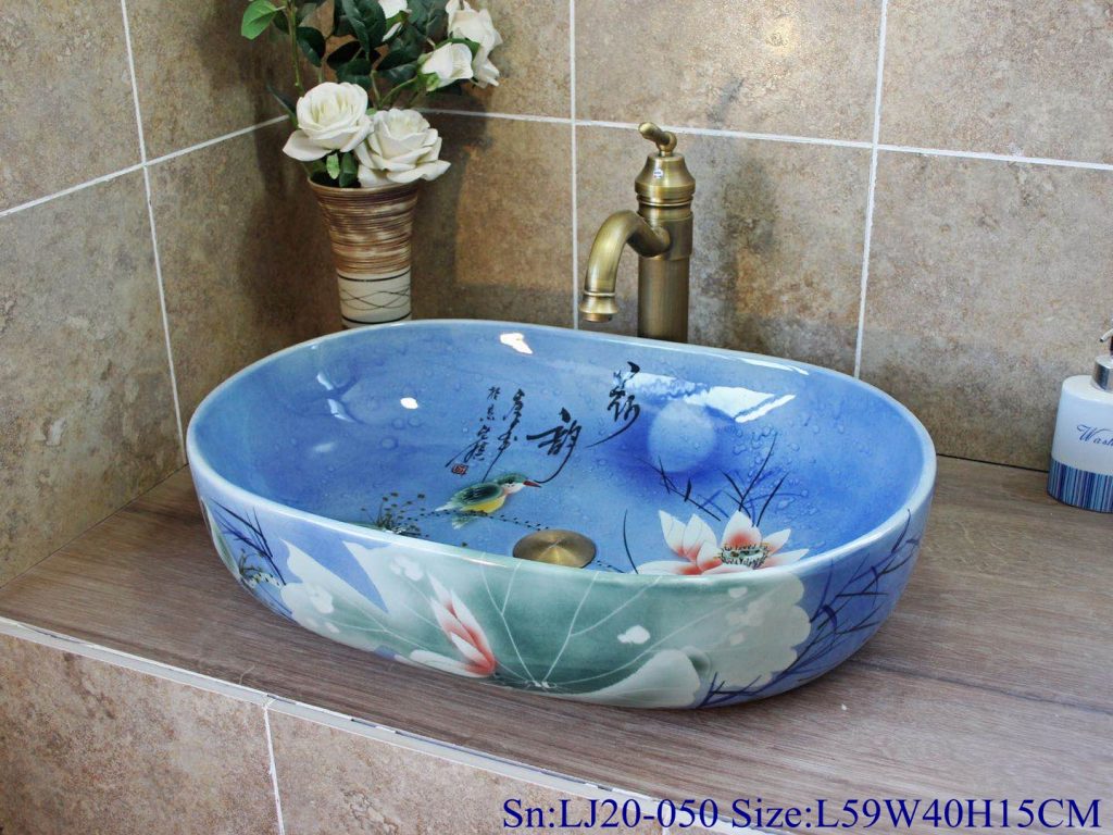 LJ20-050小冬瓜3号L47W32H14-1024x768 LJ20-050 Blue round washbasin with Chinese lotus pattern - shengjiang  ceramic  factory   porcelain art hand basin wash sink