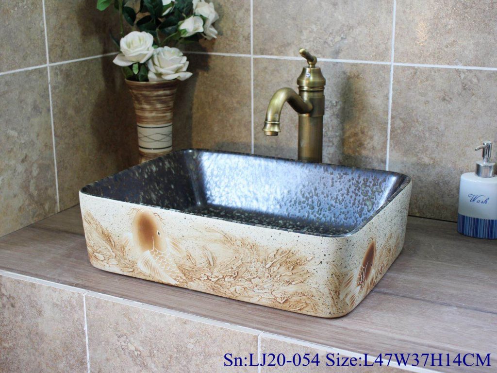 LJ20-054-长方L47W37H14-1024x768 LJ20-054 Creative hand-painted carp design rectangular washbasin - shengjiang  ceramic  factory   porcelain art hand basin wash sink