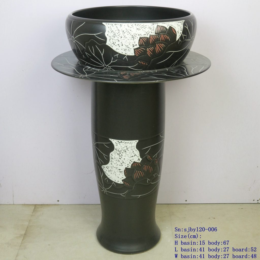 sjbyl20-006-套盆-斑驳黑荷1003-1024x1024 sjby120-006 Jingdezhen black and white lotus and lotus leaf basin - shengjiang  ceramic  factory   porcelain art hand basin wash sink