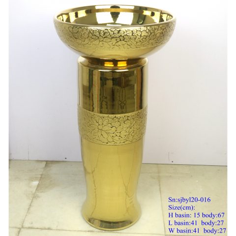 sjby120-016 Jingdezhen hand-painted broken golden chrysanthemum petal design washbasin
