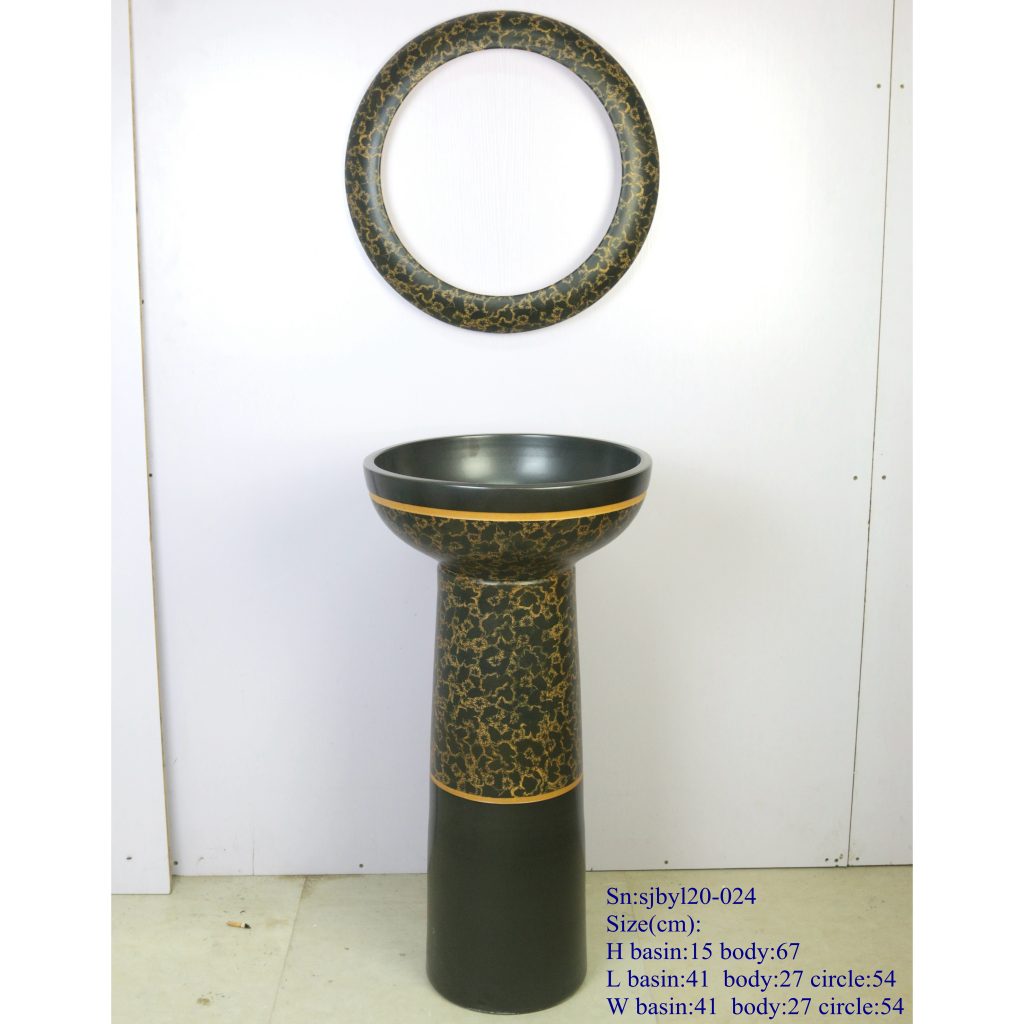 sjbyl20-024-套盆-束口黄满地2-1024x1024 sjby120-024 Hand-painted wash basin with yellow flower design - shengjiang  ceramic  factory   porcelain art hand basin wash sink