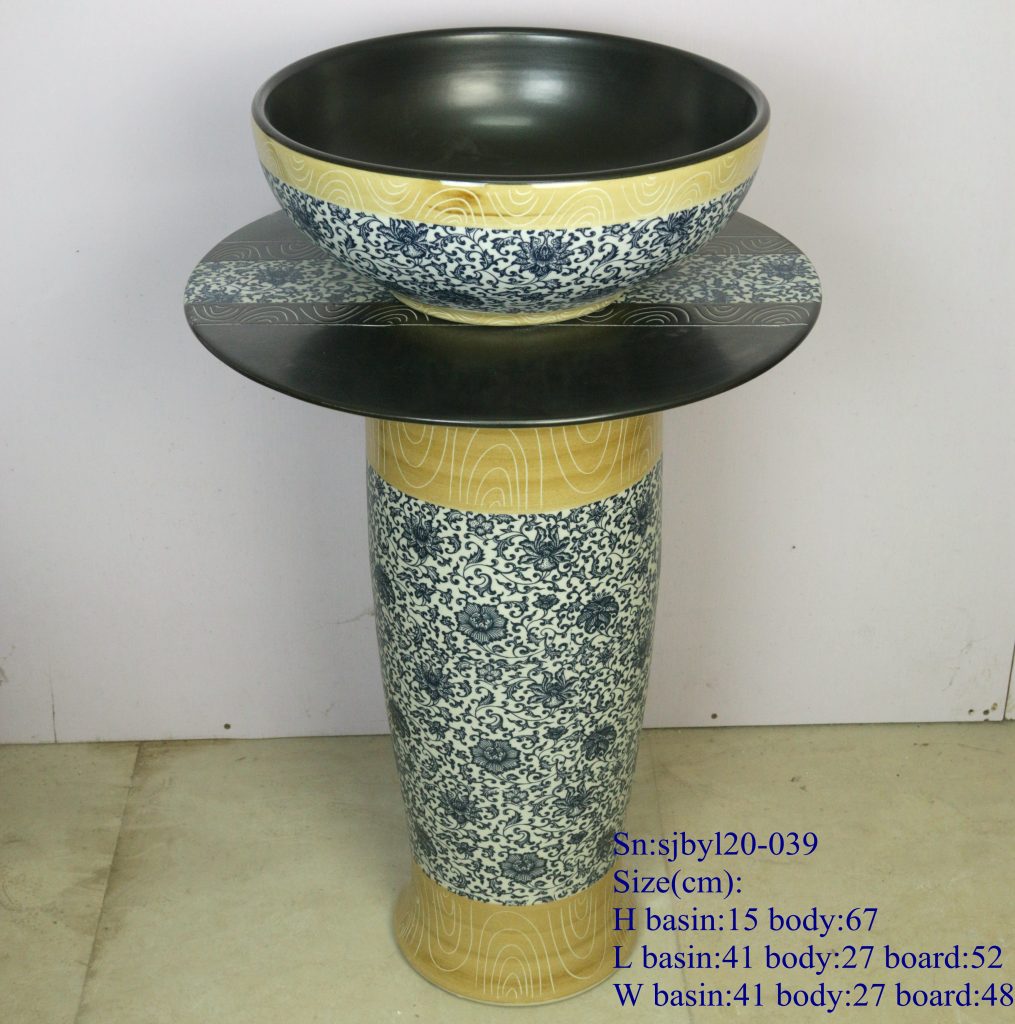 sjbyl20-039-套盆-仿古木纹青花内黑-1015x1024 sjby120-039 Jingdezhen handmade antique wood blue and white black design washbasin - shengjiang  ceramic  factory   porcelain art hand basin wash sink