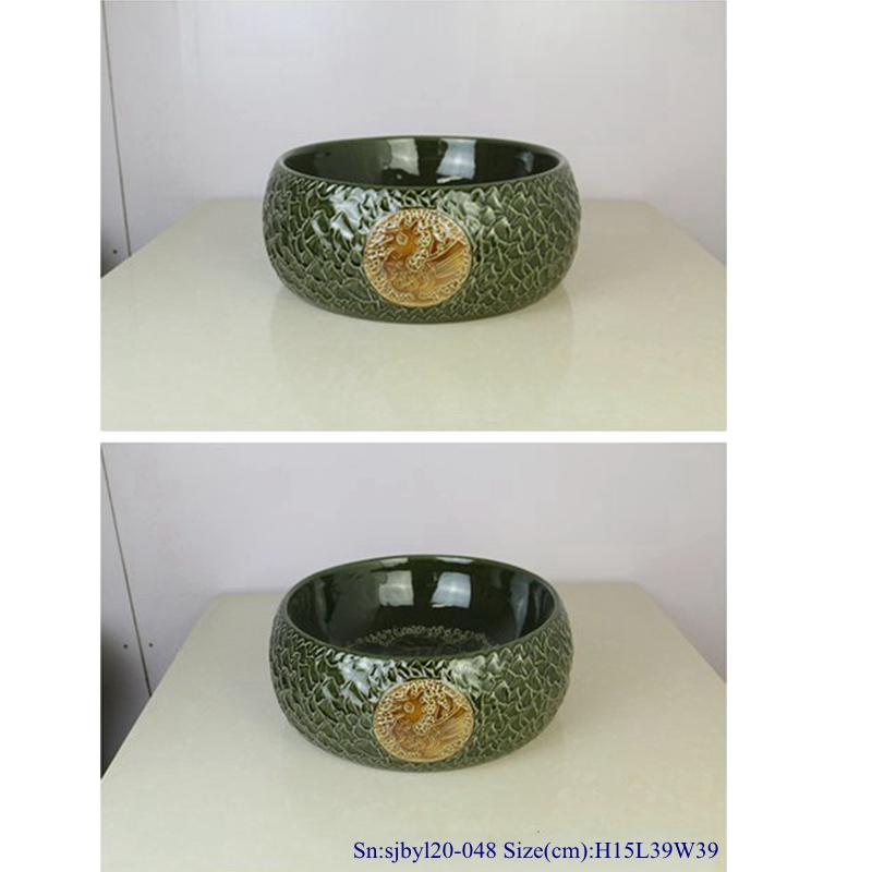 sjbyl20-048-岩刻五千年-1 sjby120-048 Shengjiang hand-carved rock patterns wash basin - shengjiang  ceramic  factory   porcelain art hand basin wash sink