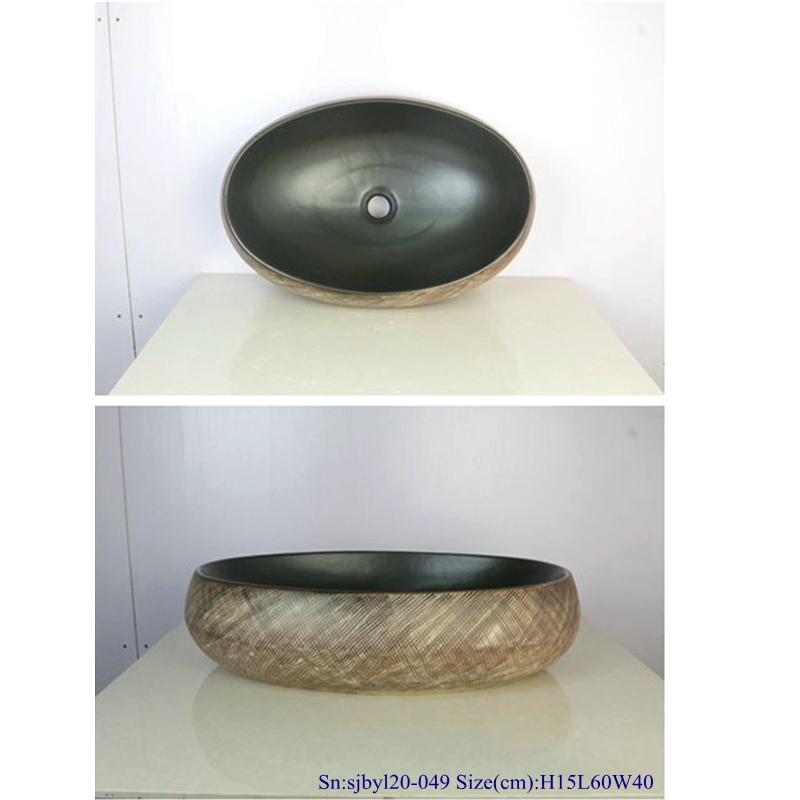 sjbyl20-049-亚黑网纹丝线 sjby120-049 Shengjiang handmade silk thread pattern washbasin - shengjiang  ceramic  factory   porcelain art hand basin wash sink