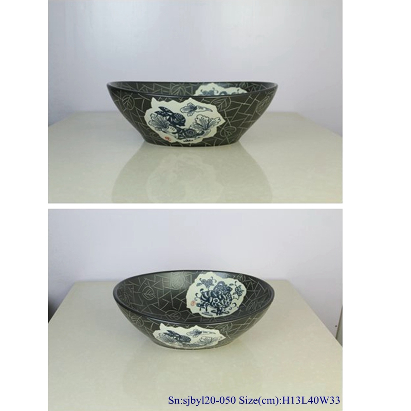 sjbyl20-050-亚黑生肖70-1 sjby120-050 Shengjiang handwork black zodiac pattern washbasin - shengjiang  ceramic  factory   porcelain art hand basin wash sink
