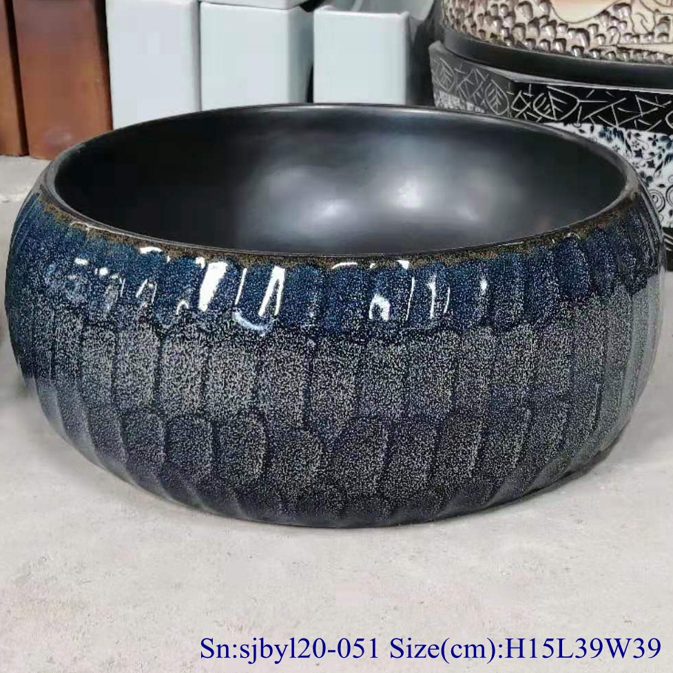 sjbyl20-051-亚黑花釉 sjby120-051 Jingdezhen black flower glaze design washbasin - shengjiang  ceramic  factory   porcelain art hand basin wash sink