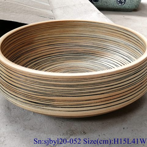 sjby120-052 Jingdezhen matte yellow line pattern washbasin