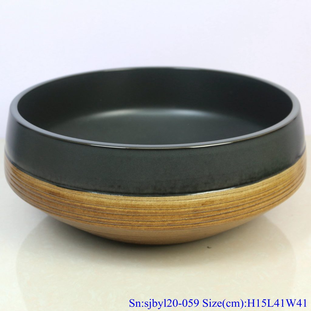 sjbyl20-059-无光黑金-1024x1024 sjby120-059 Shengjiang hand painted matte black gold wash basin - shengjiang  ceramic  factory   porcelain art hand basin wash sink