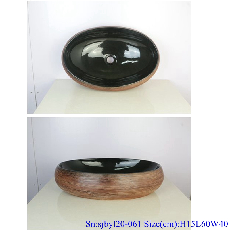 sjbyl20-061-乌金丝线 sjby120-061 Wash basin with hand drawn black gold silk line in Shengjiang - shengjiang  ceramic  factory   porcelain art hand basin wash sink