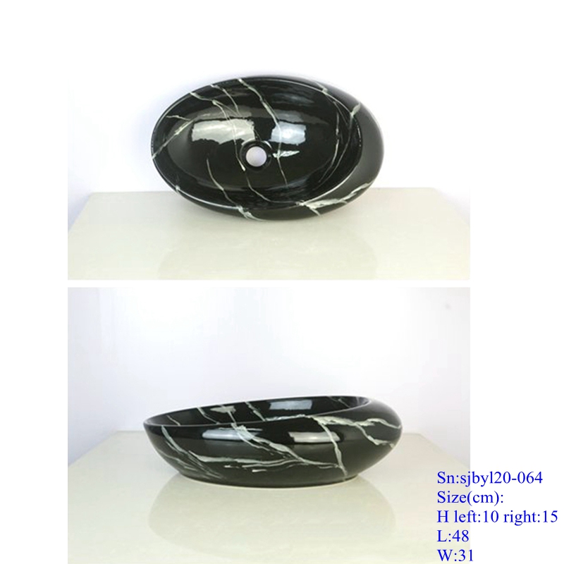 sjbyl20-064-乌金花岗岩 sjby120-064 Shengjiang hand painted black gold granite wash basin - shengjiang  ceramic  factory   porcelain art hand basin wash sink
