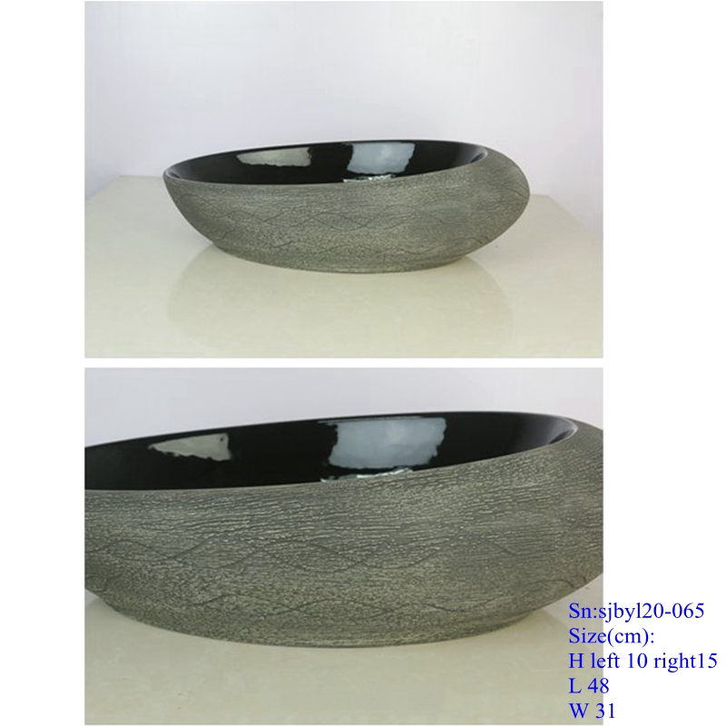 sjbyl20-065-乌金拨线 sjby120-065 Hand painted washbasin with black gold thread pattern in Shengjiang - shengjiang  ceramic  factory   porcelain art hand basin wash sink