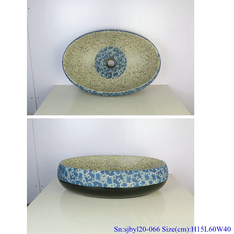 sjbyl20-066-乌金半花 sjby120-066 Hand painted wash basin with black gold and half flower pattern in Shengjiang - shengjiang  ceramic  factory   porcelain art hand basin wash sink
