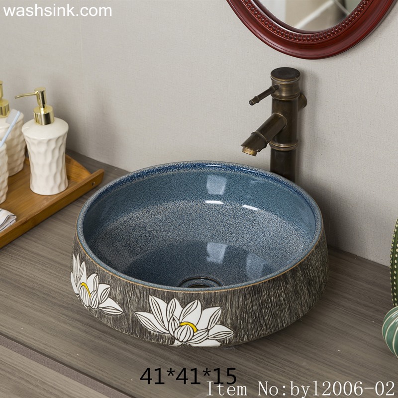 byl2006-02 byl2006-02 Hand-painted Jingdezhen white lotus round ceramic wash basin - shengjiang  ceramic  factory   porcelain art hand basin wash sink