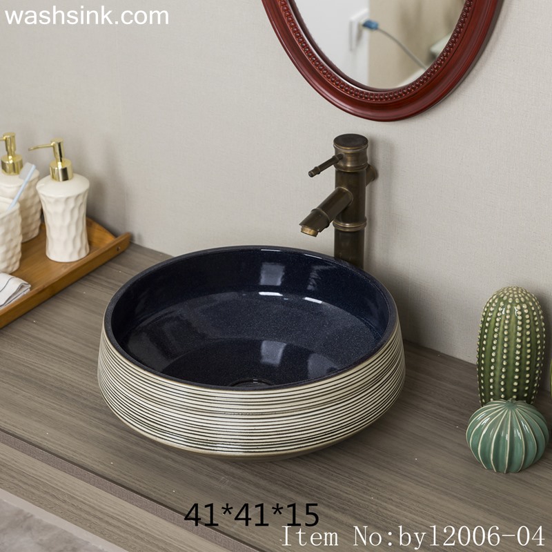 byl2006-04 byl2006-04 Jingdezhen round stripe hand painted ceramic washbasin - shengjiang  ceramic  factory   porcelain art hand basin wash sink