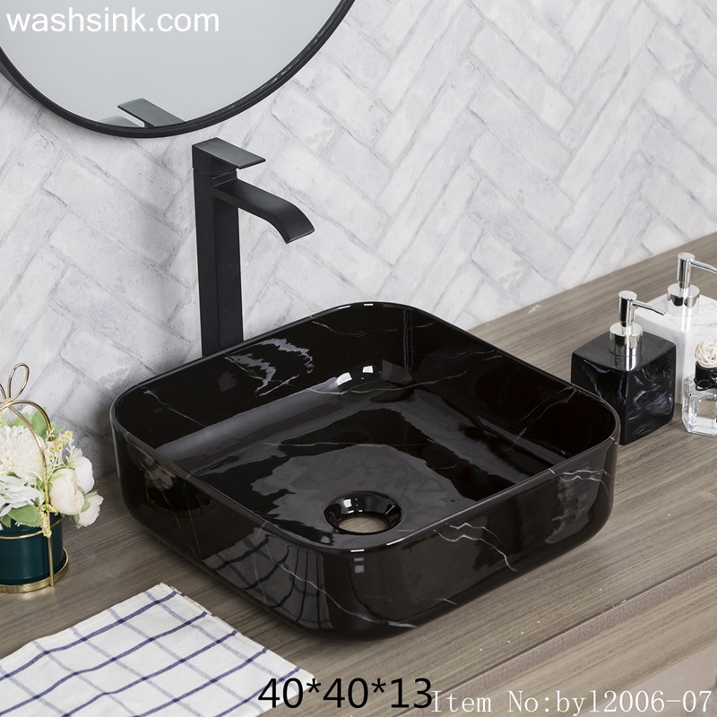 byl2006-07 byl2006-07 Shengjiang bright black and white silk glazed square washbasin - shengjiang  ceramic  factory   porcelain art hand basin wash sink