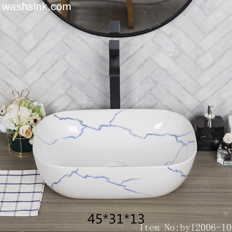 byl2006-10 byl2006-10 Shengjiang creative irregular blue crack pattern rectangular ceramic washbasin - shengjiang  ceramic  factory   porcelain art hand basin wash sink