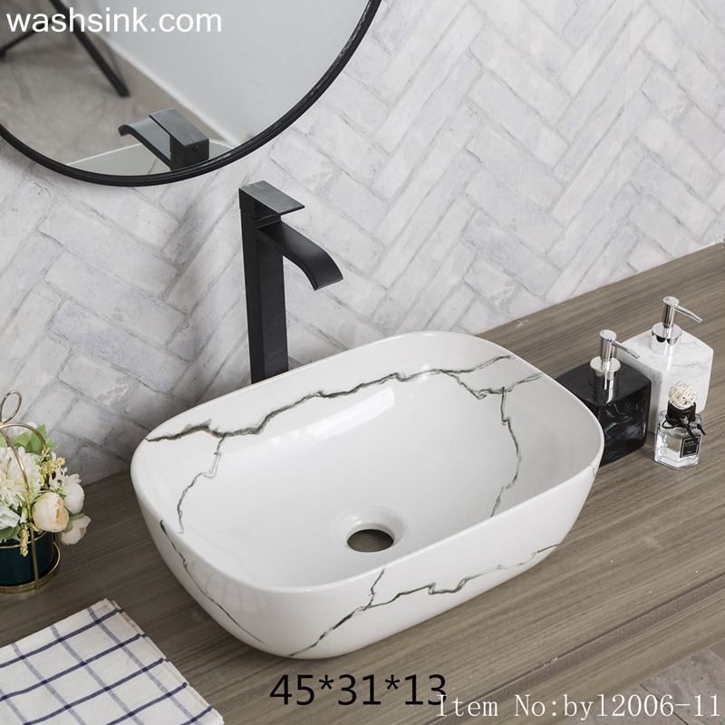 byl2006-11 byl2006-11 Shengjiang irregular black crack pattern creative rectangular ceramic washbasin - shengjiang  ceramic  factory   porcelain art hand basin wash sink