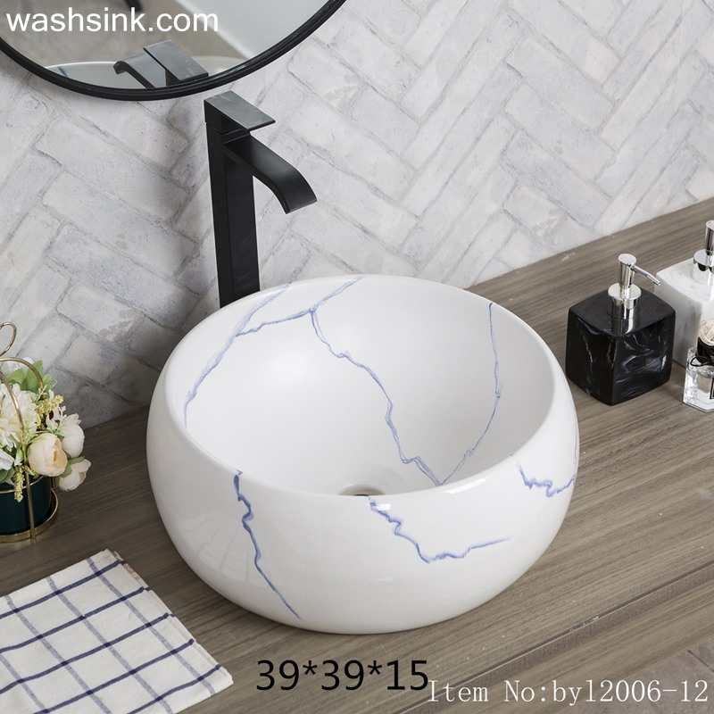 byl2006-12 byl2006-12 Shengjiang creative irregular blue crack pattern circular ceramic washbasin - shengjiang  ceramic  factory   porcelain art hand basin wash sink