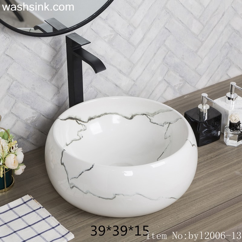 byl2006-13 byl2006-13 Shengjiang creative irregular black crack pattern round ceramic washbasin - shengjiang  ceramic  factory   porcelain art hand basin wash sink