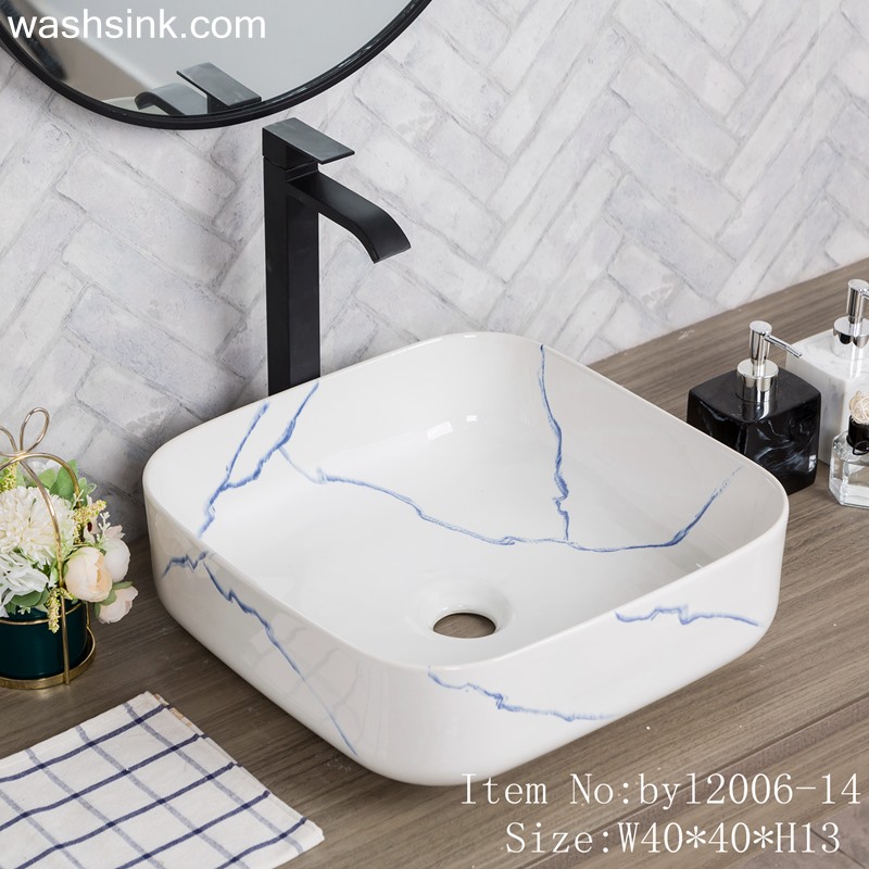 byl2006-14 byl2006-14 Shengjiang Creative Blue crack pattern square ceramic washbasin - shengjiang  ceramic  factory   porcelain art hand basin wash sink