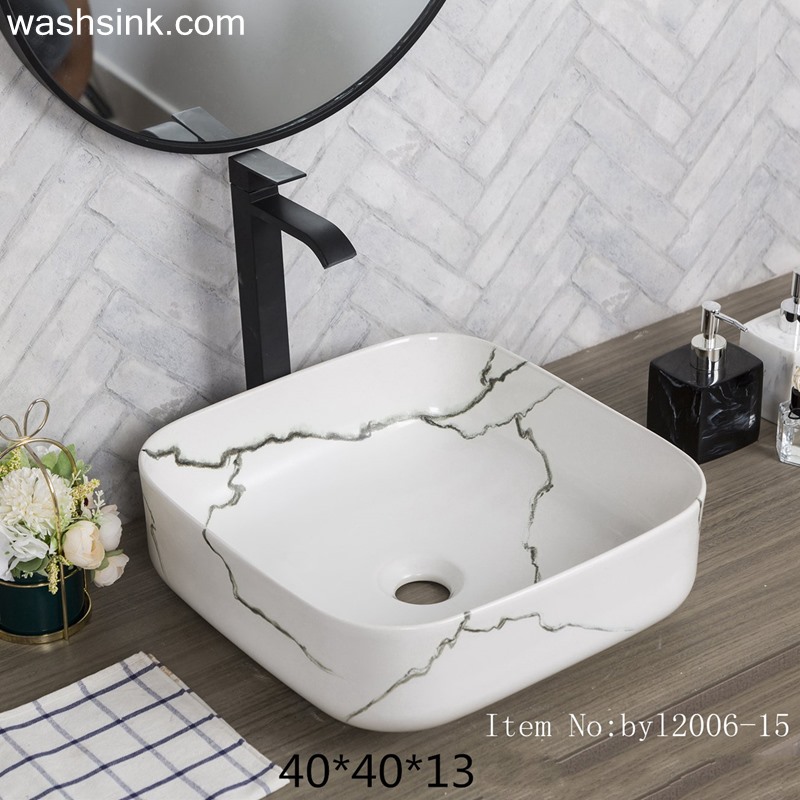 byl2006-15 byl2006-15 Shengjiang Creative Black crack pattern square ceramic washbasin - shengjiang  ceramic  factory   porcelain art hand basin wash sink