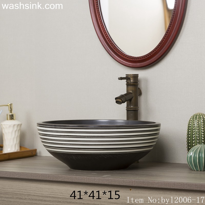 byl2006-17 byl2006-17 Shengjiang creative black glazed black and white line pattern square ceramic washbasin - shengjiang  ceramic  factory   porcelain art hand basin wash sink