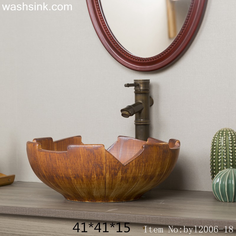 byl2006-18 byl2006-18 Shengjiang creative irregular shape wood grain square ceramic washbasin - shengjiang  ceramic  factory   porcelain art hand basin wash sink