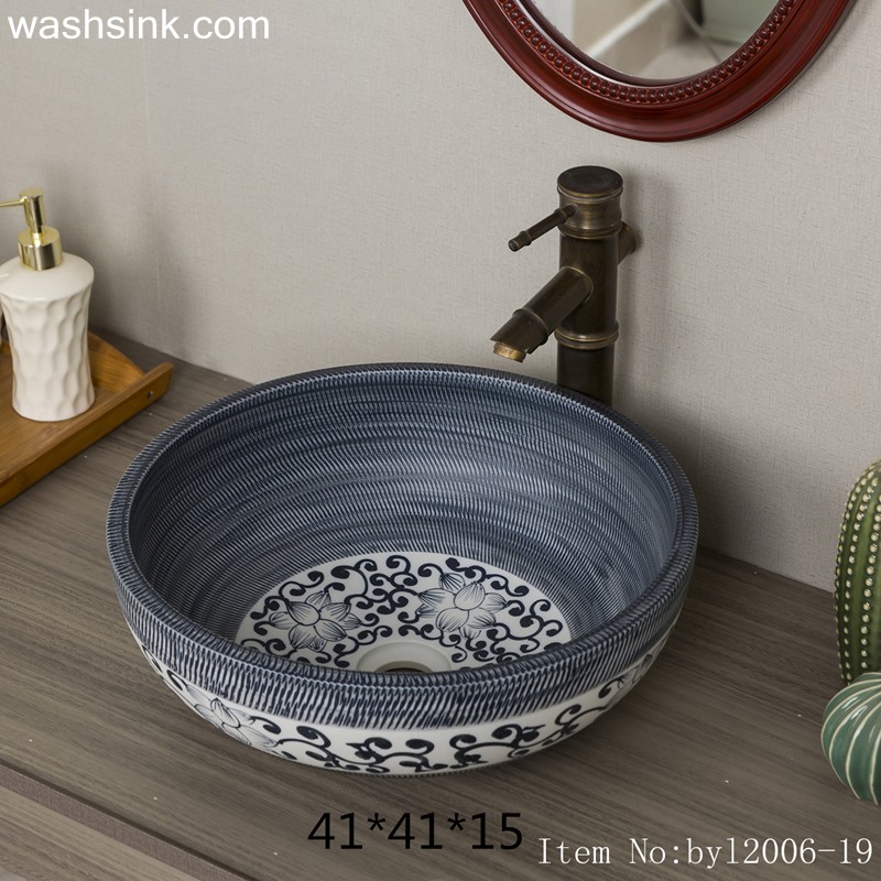 byl2006-19 byl2006-19 Shengjiang hand-painted lotus round ceramic washbasin - shengjiang  ceramic  factory   porcelain art hand basin wash sink