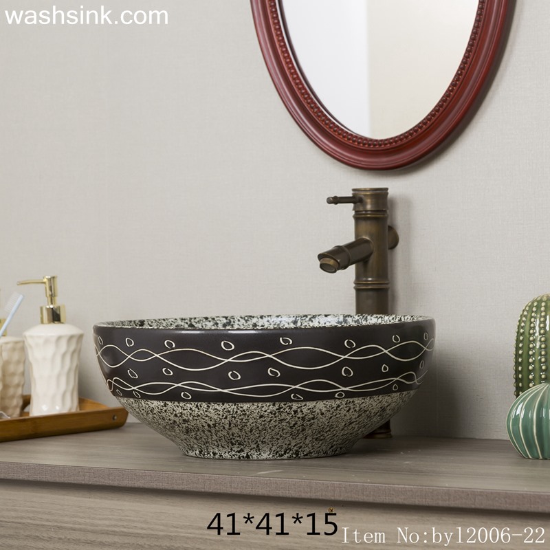 byl2006-22 byl2006-22 Shengjiang hand painted wave and bubble pattern round ceramic washbasin - shengjiang  ceramic  factory   porcelain art hand basin wash sink