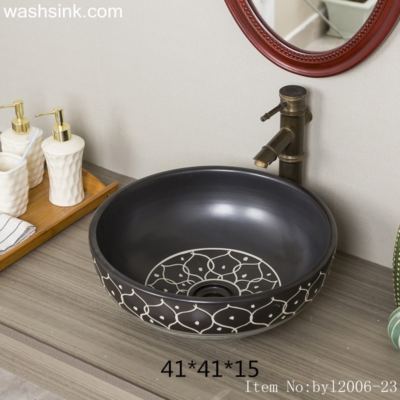 byl2006-23 byl2006-23 Shengjiang hand-painted petal pattern round ceramic washbasin - shengjiang  ceramic  factory   porcelain art hand basin wash sink