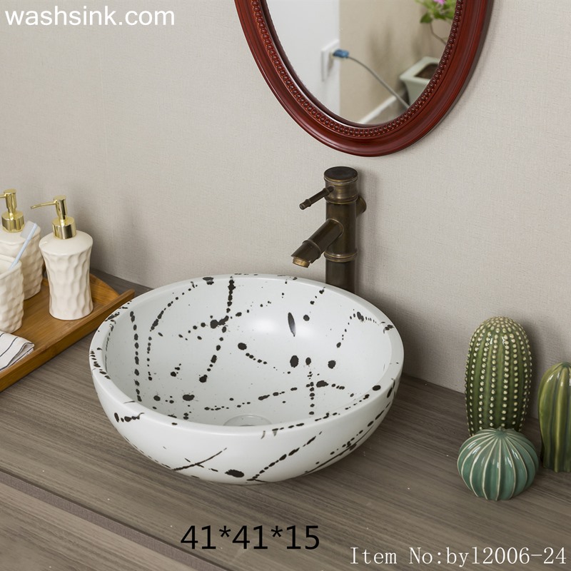 byl2006-24 byl2006-24 Jingdezhen hand painted ink-dot pattern round ceramic washbasin - shengjiang  ceramic  factory   porcelain art hand basin wash sink