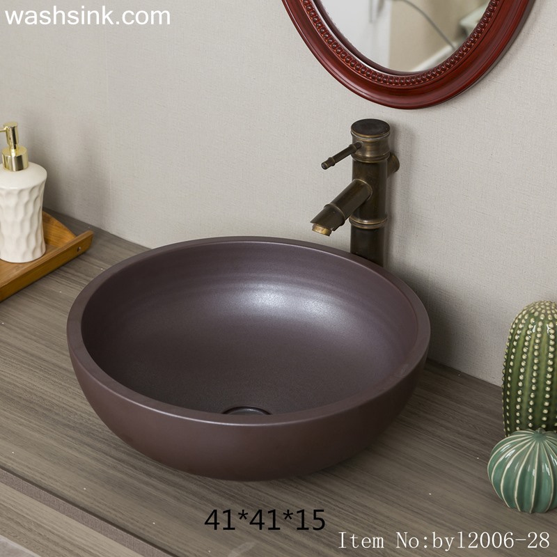 byl2006-28 byl2006-28 Jingdezhen round plain black brown ceramic washbasin - shengjiang  ceramic  factory   porcelain art hand basin wash sink