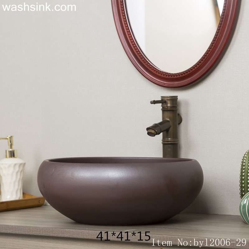 byl2006-29 byl2006-29 Jingdezhen round solid brown ceramic washbasin - shengjiang  ceramic  factory   porcelain art hand basin wash sink