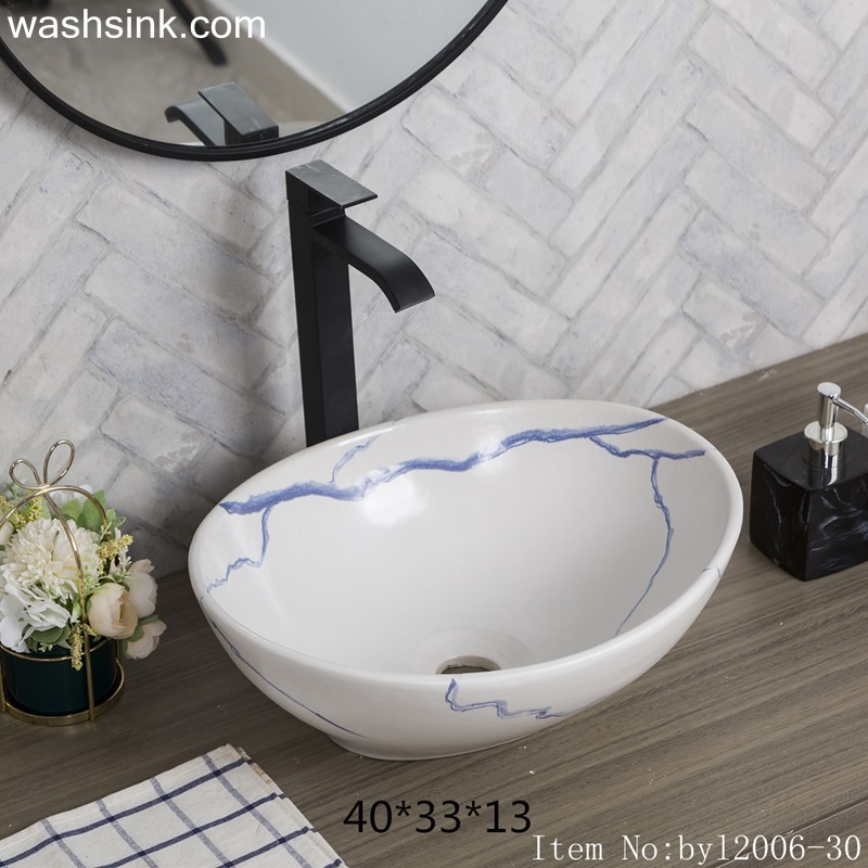 byl2006-30 byl2006-30 Jingdezhen oval white ceramic washbasin with blue cracks - shengjiang  ceramic  factory   porcelain art hand basin wash sink