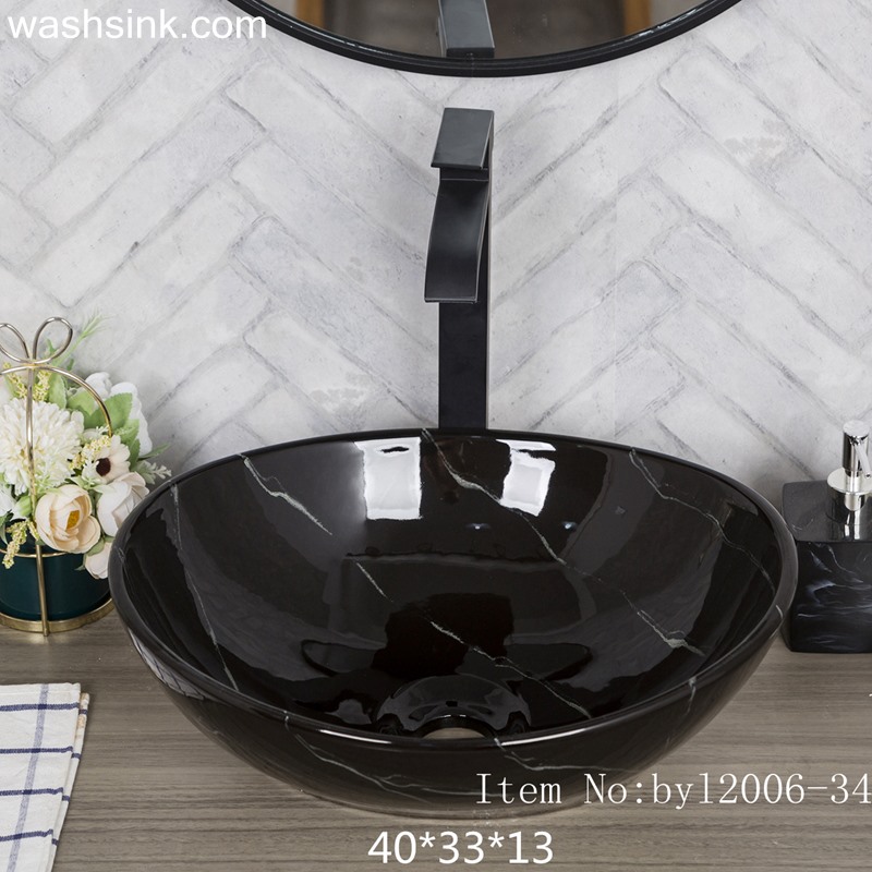 byl2006-34 byl2006-34 Jingdezhen oval black ceramic washbasin with white cracks - shengjiang  ceramic  factory   porcelain art hand basin wash sink