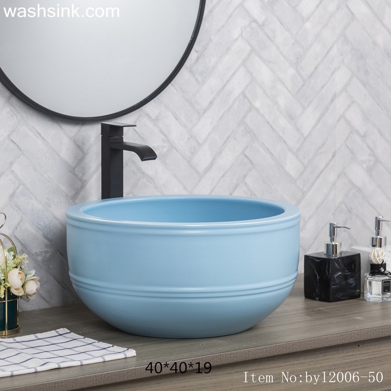 byl2006-50-1 byl2006-50 Jingdezhen Matt light blue round ceramic washbasin with coil - shengjiang  ceramic  factory   porcelain art hand basin wash sink