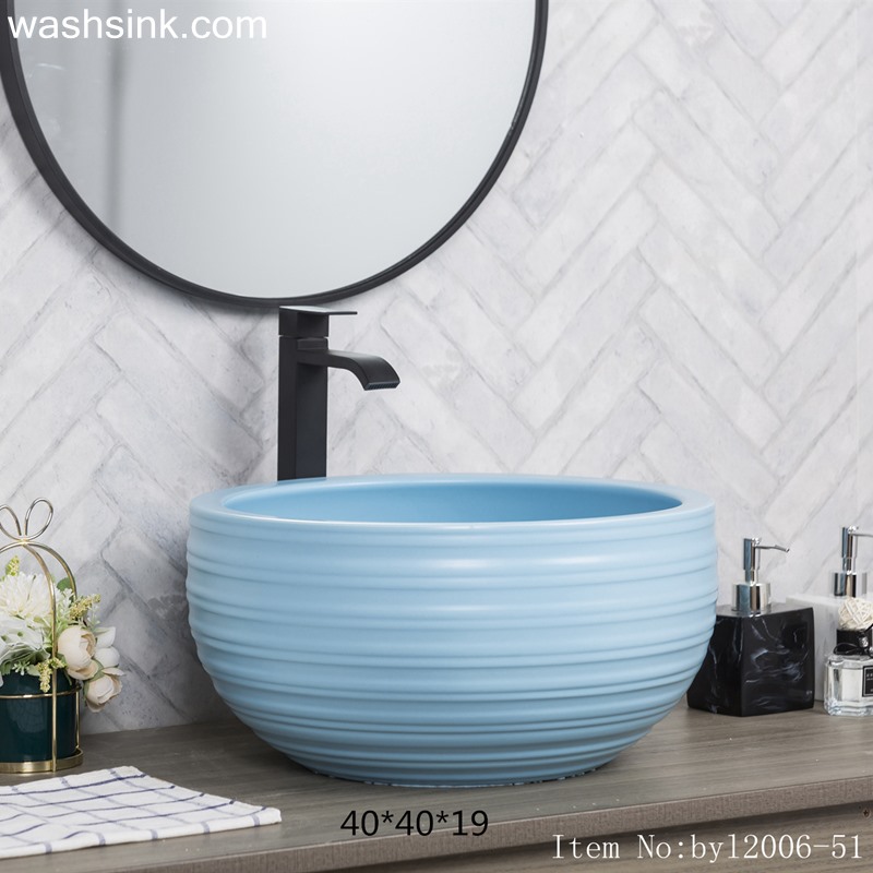 byl2006-51-1 byl2006-51 Shengjiang matte light blue round ceramic washbasin with multiple coils - shengjiang  ceramic  factory   porcelain art hand basin wash sink