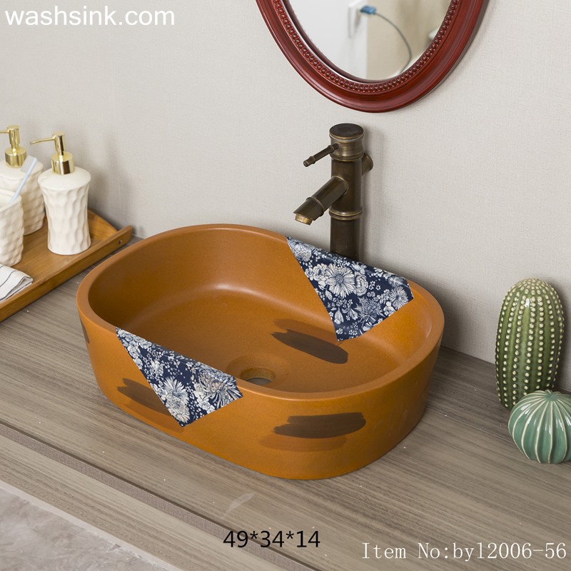 byl2006-56-2 byl2006-56 Palm yellow Chinese style chrysanthemum pattern creative washbasin - shengjiang  ceramic  factory   porcelain art hand basin wash sink