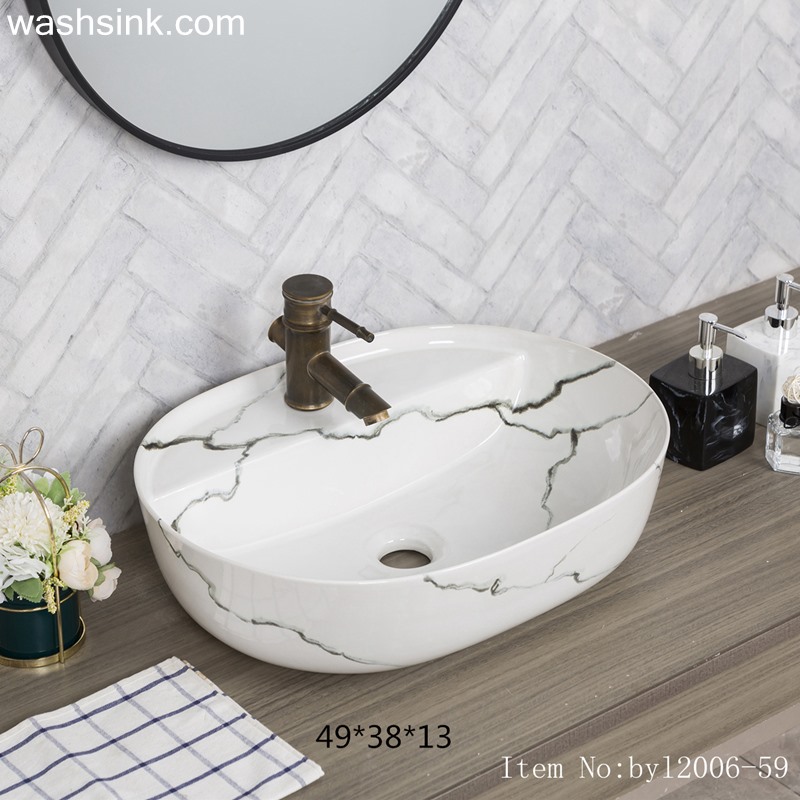 byl2006-59-1 byl2006-59 Jingdezhen handmade white background with black crack washbasin - shengjiang  ceramic  factory   porcelain art hand basin wash sink