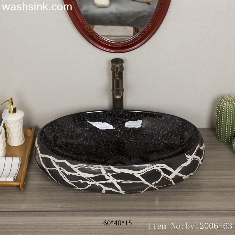 byl2006-63-1 byl2006-63 Shengjiang Handmade Black washbasin with crack pattern - shengjiang  ceramic  factory   porcelain art hand basin wash sink