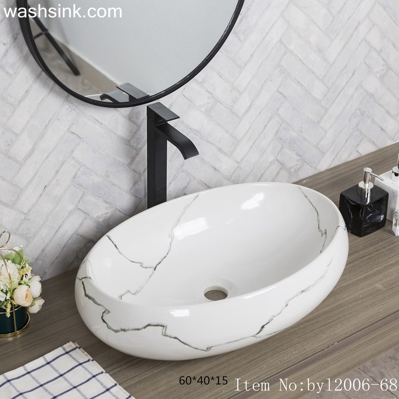 byl2006-68-2 byl2006-68 Creative grey crack pattern ceramic oval washbasin - shengjiang  ceramic  factory   porcelain art hand basin wash sink