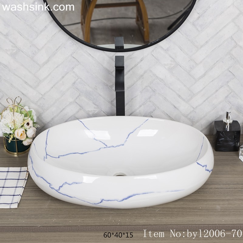 byl2006-70-1 byl2006-70 Shengjiang ceramic washbasin with blue crack pattern - shengjiang  ceramic  factory   porcelain art hand basin wash sink