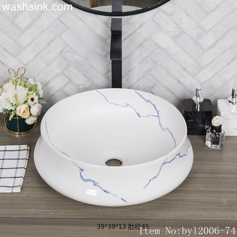 byl2006-74-1 byl2006-74 Shengjiang white glazed ceramic washbasin with blue crack pattern - shengjiang  ceramic  factory   porcelain art hand basin wash sink