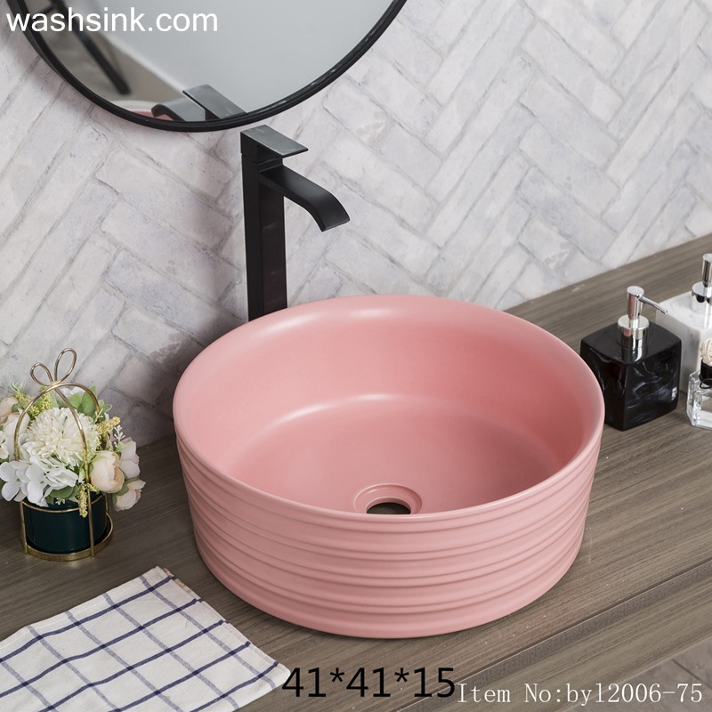 byl2006-75-1 byl2006-75 Jingdezhen pink round washbasin with circular pattern - shengjiang  ceramic  factory   porcelain art hand basin wash sink
