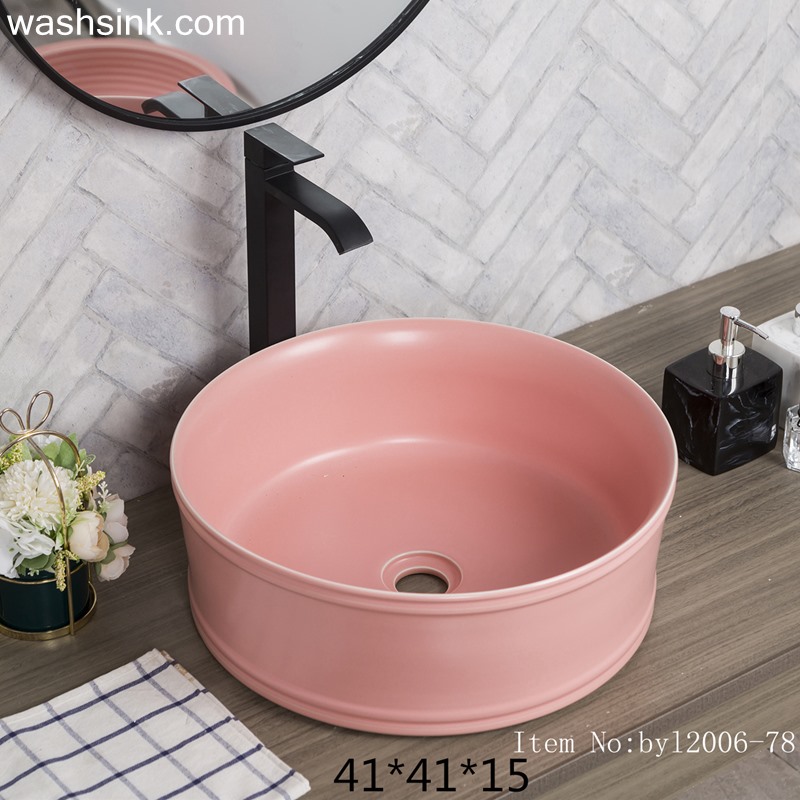 byl2006-78-2 byl2006-78 Jingdezhen pink round washbasin with circular pattern - shengjiang  ceramic  factory   porcelain art hand basin wash sink