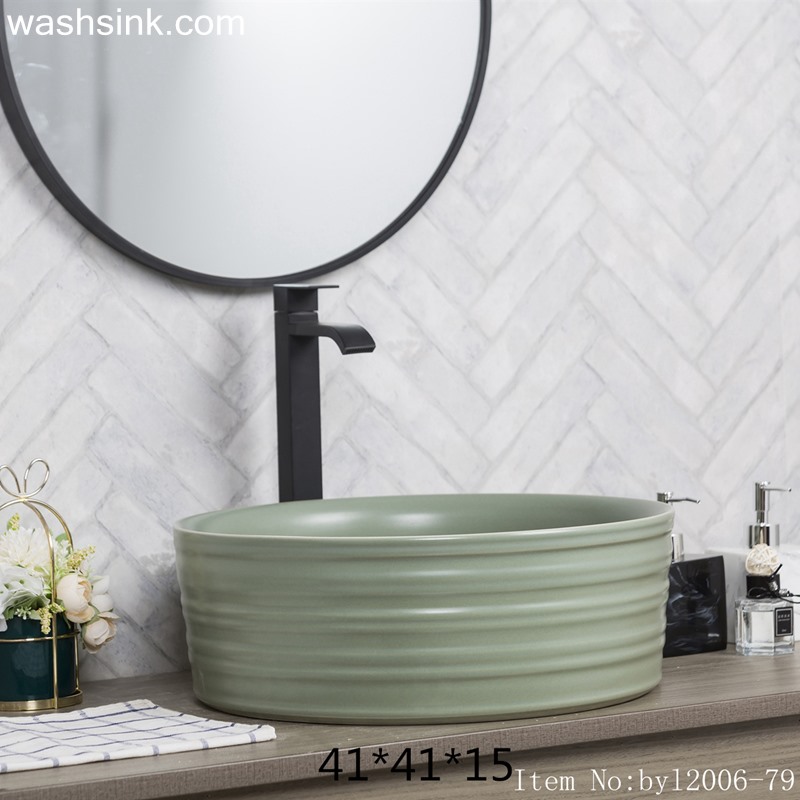 byl2006-79-1 byl2006-79 Jingdezhen solid-grass green round washbasin with ring - shengjiang  ceramic  factory   porcelain art hand basin wash sink