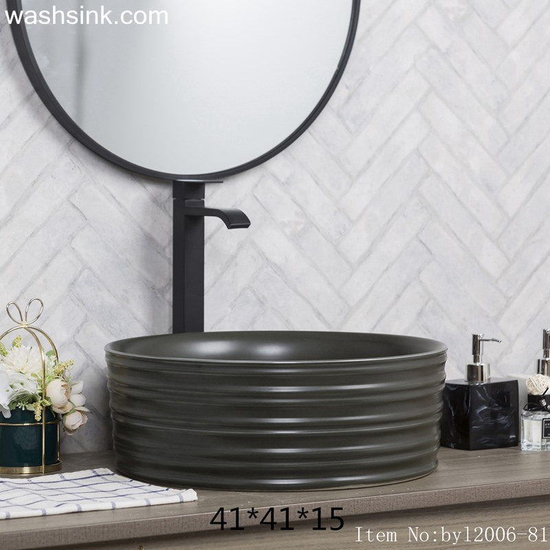 byl2006-81-1 byl2006-81 Shengjiang creative pure black round washbasin with ring - shengjiang  ceramic  factory   porcelain art hand basin wash sink