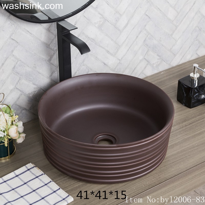 byl2006-83-1 byl2006-83 Jingdezhen black brown round washbasin with ring - shengjiang  ceramic  factory   porcelain art hand basin wash sink