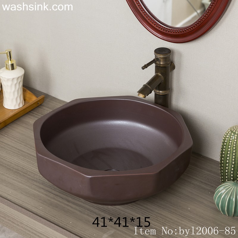 byl2006-85-1 byl2006-85 Jingdezhen matte black brown polygon glazed washbasin - shengjiang  ceramic  factory   porcelain art hand basin wash sink